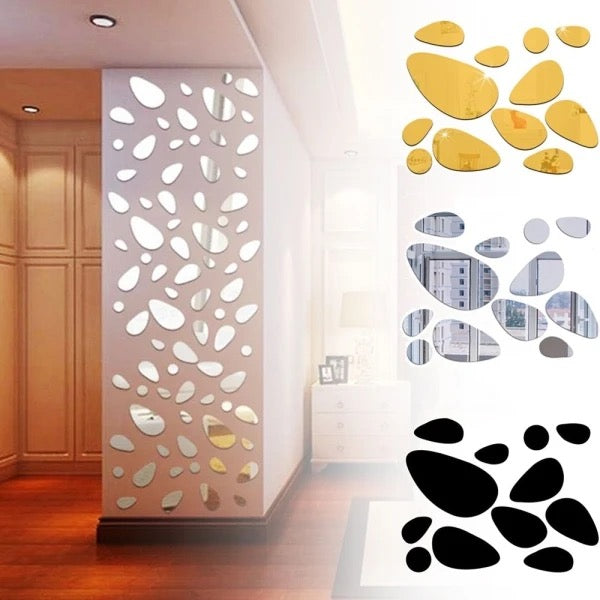 20pcs Irregular Geometric Cobblestone Pattern Mirror Wall Sticker Self-adhesive