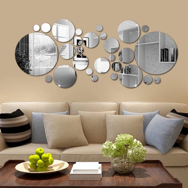 24pcs Circle Mirror Wall acrylic mirror DIY Home Background Bedroom Decor 3D Accessories  Removable Round Mirror