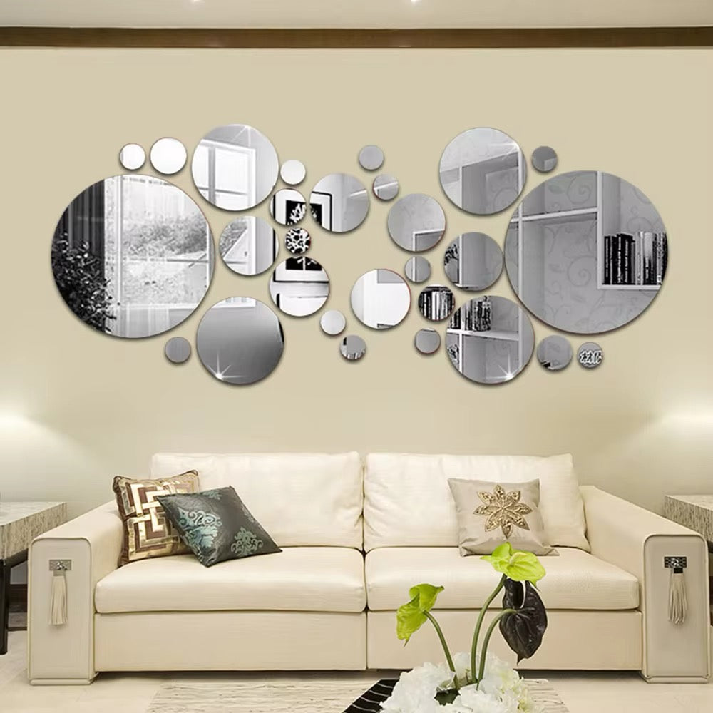 24pcs Circle Mirror Wall acrylic mirror DIY Home Background Bedroom Decor 3D Accessories  Removable Round Mirror