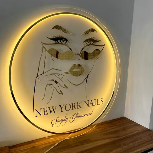 Business Neon Lights Mirror Logo Sign Hair Studio Sign Acrylic Custom Logo 3D Custom Plaques Decoration Office Door Wall Sign