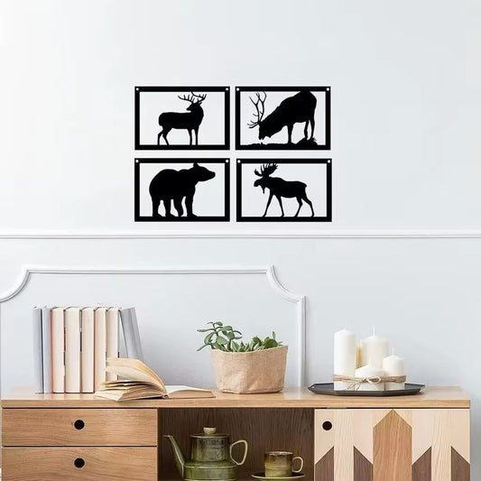 CIFBUY Set of 4 Wildlife Art - Bear Elk Deer Moose -